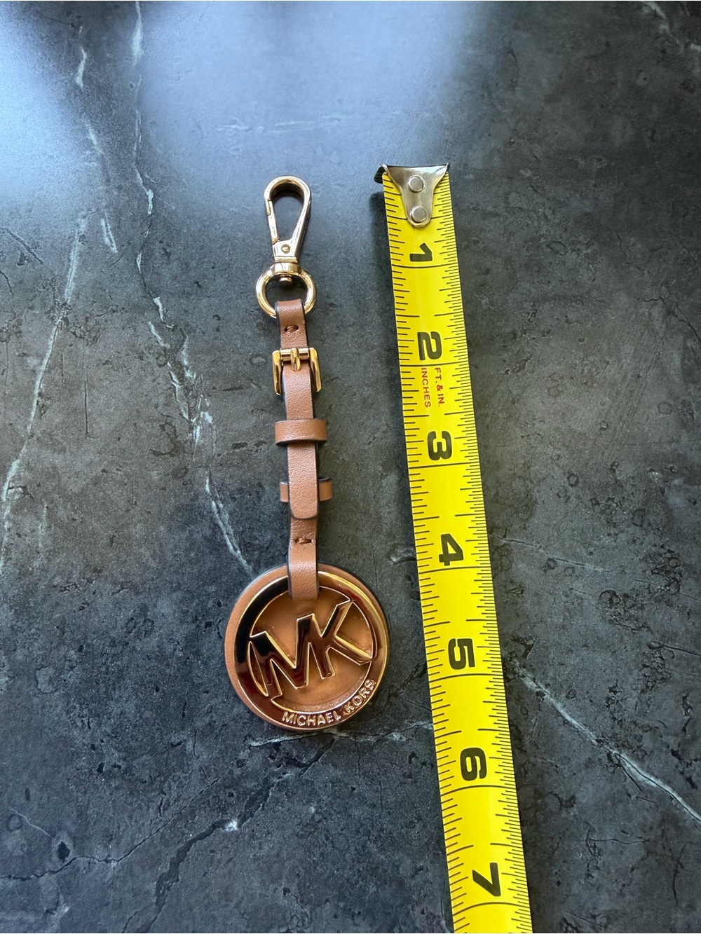 Michael Kors Leather Loop Logo Bag Charm Key Fob Brown & Gold